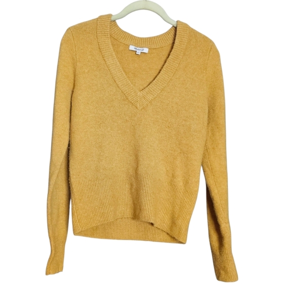 Madewell Westgate V-Neck Sweater in Coziest Yarn Heather Saffron Mustard XXS - Picture 2 of 10